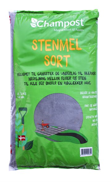 Stenmel Sort 0-2 mm i 20 kg pose